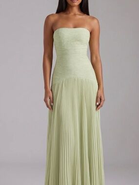 Strapless Sage Green Ruched Pleated Dress